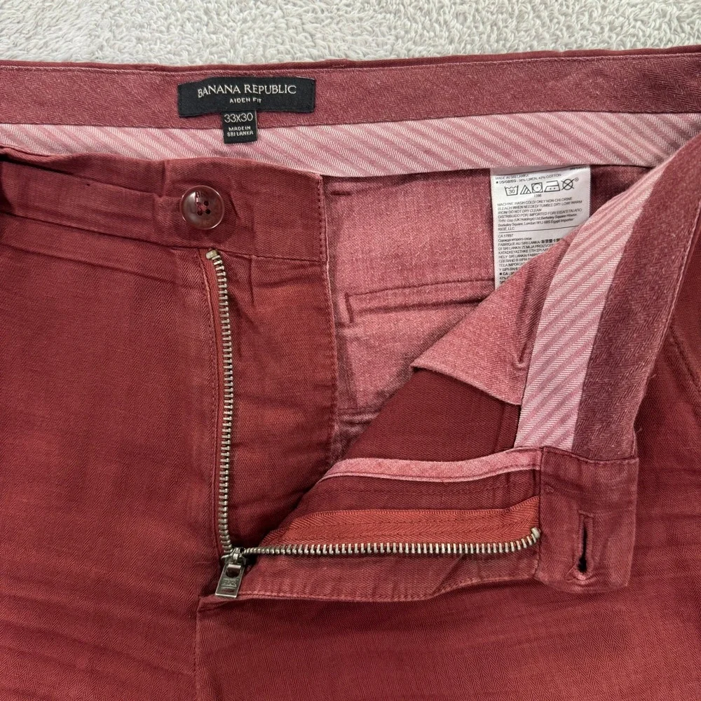 Banana Republic Aiden Fit Chinos Mens 34x30 Burgundy Red Linen Cotton Blend Slim